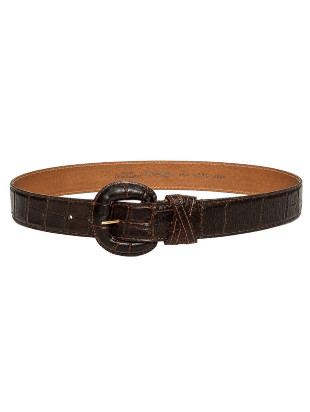 Vintage Omega Italian Croco Leather Brown Fashion Belt Large Style 4731 - Picture 2 of 7